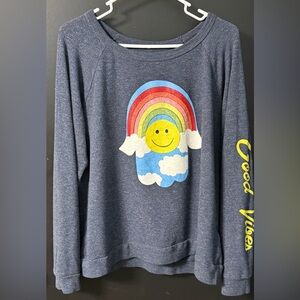 Lauren Moshi Sweatshirt, Navy, Size L with hamsa hand and smiley rainbow!